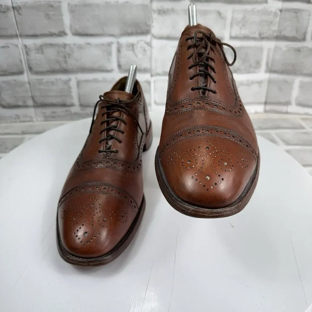 Allen Edmonds Strand Men's Size 9.5 Brown Leather Cap-Toe Dress Lace Up Oxfords